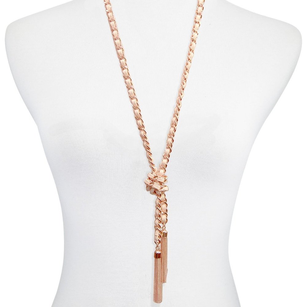 Guess woven rose gold tassel lariat necklace